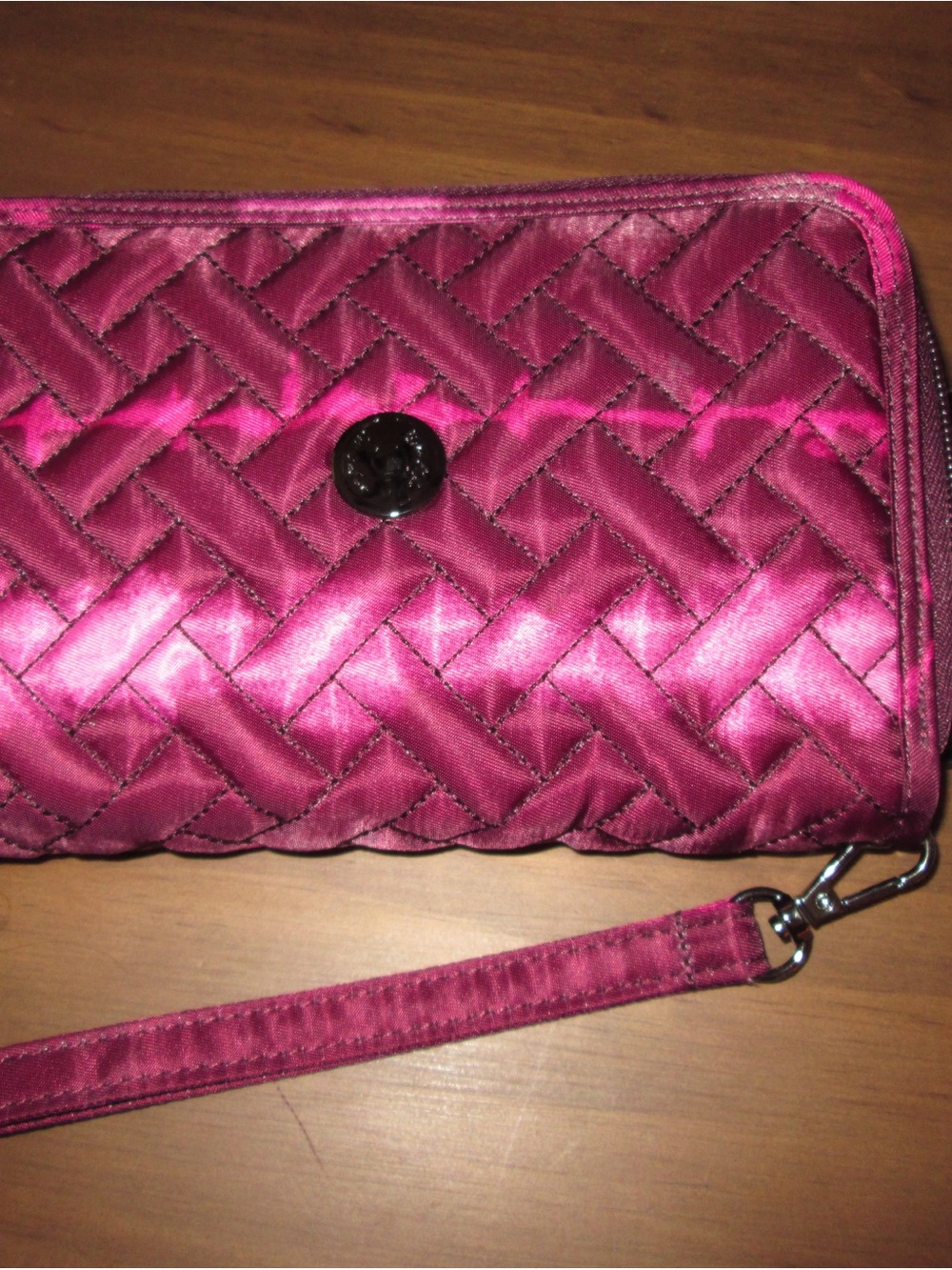 lug Quilted Satin Wristlet in Bright Pink